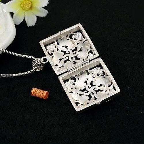 Large Openable Amulet Box Pendant Hollow Plum Blossom Square Storage Necklace 07FC0E-D4 - KOEEK