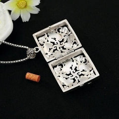 Large Openable Amulet Box Pendant Hollow Plum Blossom Square Storage Necklace 07FC0E-D4 - KOEEK