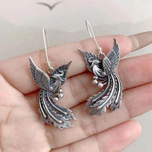 Vintage Antique Style Phoenix Earrings And Ring Handmade Jewelry Accessory 07FC0E-D4 - KOEEK
