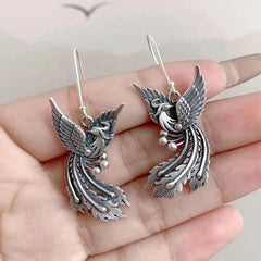 Vintage Antique Style Phoenix Earrings And Ring Handmade Jewelry Accessory 07FC0E-D4 - KOEEK