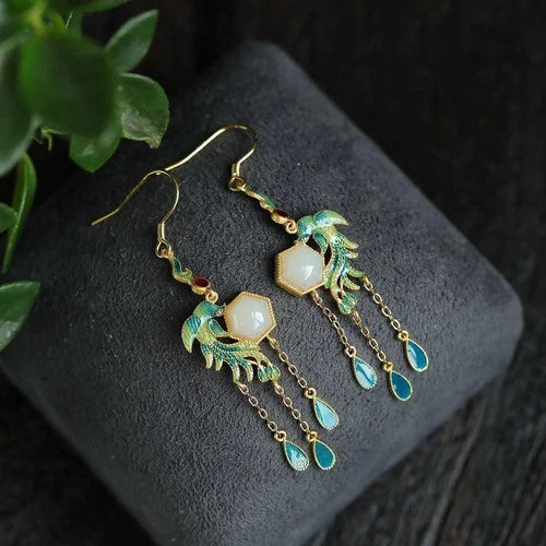Vintage Chinese Style Hetian Inlay Earrings Stud Jewelry Women Accessories 07FC0E-D4 - KOEEK