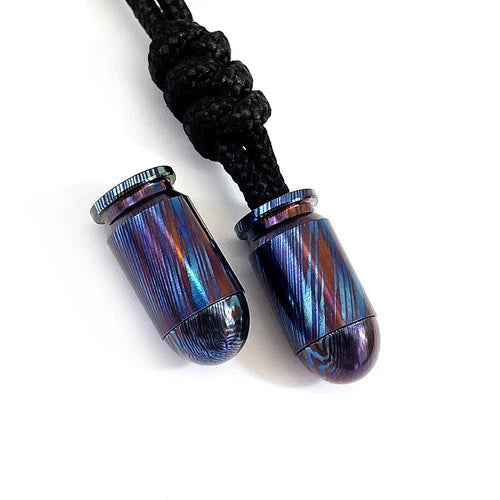 EDC 1PC Titanium Damascus Bullet Shape Knife Lanyard Bead Paracord Pendant Craft 07FC0E-D4 - KOEEK