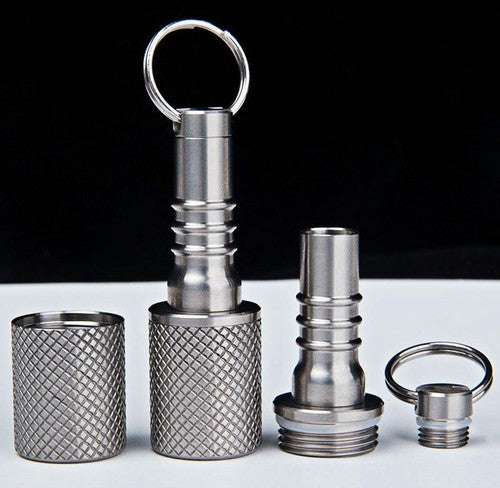 EDC Titanium Portable Keychain Waterproof Box Sealed Container Outdoor Pendant# 07FC0E-D4 - KOEEK