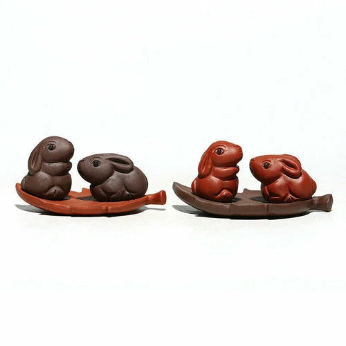 7.3'' Creative Tea Pet Home Decoration Rabbit on Leaf Statue House Warming Gift 07FC0E-D4 - KOEEK