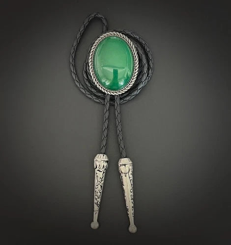 Natural Green Jade Mens Bolo Tie Cowboy Vintage Alloy PU Leather Rope Wedding 07FC0E-D4 - KOEEK