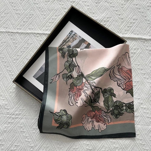 Mulberry Silk 27" Square Scarf Women Neckerchief Wrap Bandana Pink Flowers 07FC0E-D4 - KOEEK