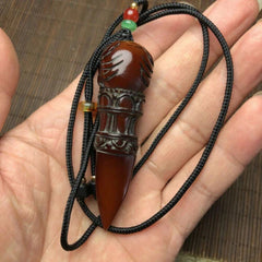 2.8" Yak Horn Carved Skull Pendant Phurba Dagger Buddhism Faqi Statue Collection 07FC0E-D4 - KOEEK