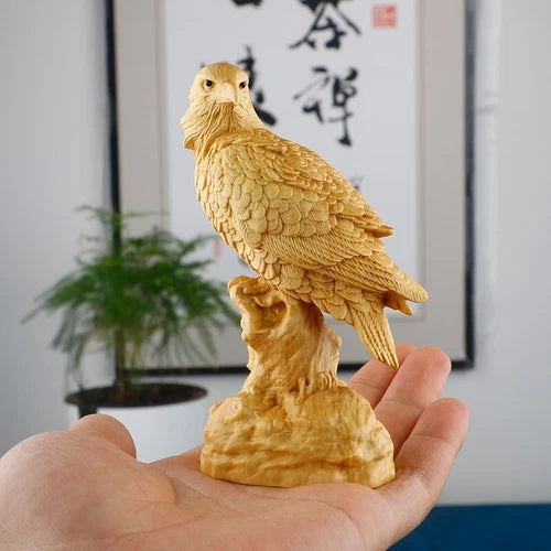 Boxwood Hand Carved Eagle Statue Sculpture Figurine Home Decor Art 07FC0E-D4 - KOEEK