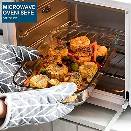 8 Piece DeepGlass Baking Pan Set, Rectangular Glass Baking Pan Set with Lid,Gray 07FC0E-D4 - KOEEK