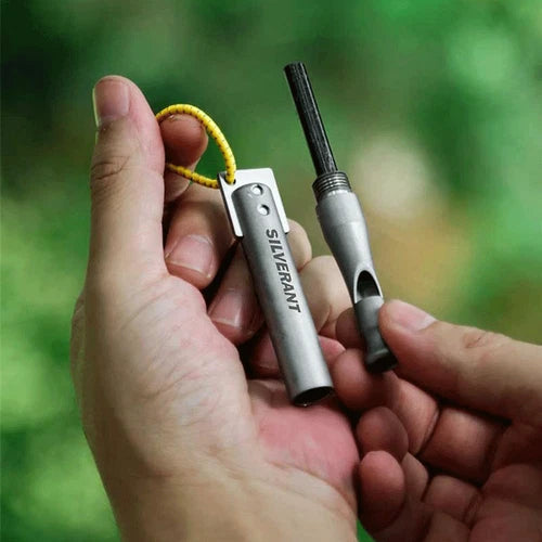 EDC Titanium Whistle Waterproof Flint Outdoor Camping survival Tool Keychain 07FC0E-D4 - KOEEK