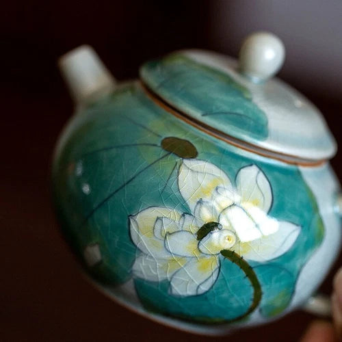 150ml Boutique Hand-painted Lotus Ceramic Tea Pot Underglaze Color Singer Pot 07FC0E-D4 - KOEEK