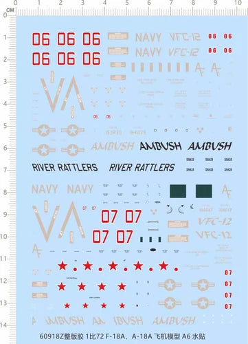 1/72 US USN F/A-18A/C/D VFC-12 AMBUSH VFA-204 River Rattlers Fighter Water Decal 07FC0E-D4 - KOEEK
