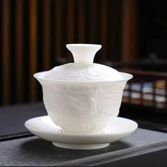 Kung Fu Tea Set Tureen Ceramic Simple Portable Dragon and Phoenix Cups Gaiwan 07FC0E-D4 - KOEEK