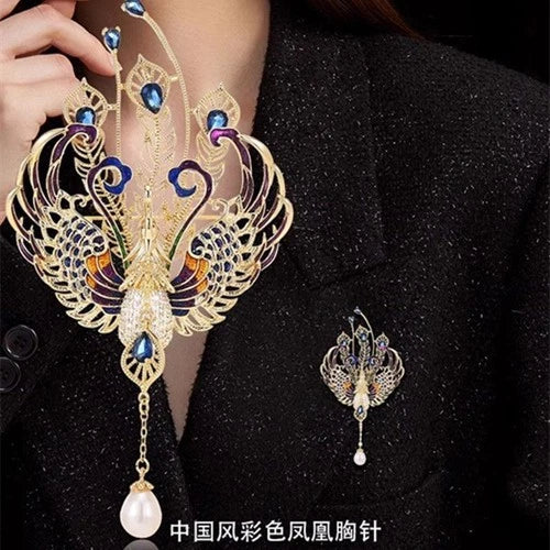 Chinese Style Phoenix Brooch Enamel Pearl Tassel Pin Suit Coat Jewelry Accessory 07FC0E-D4 - KOEEK