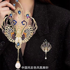 Chinese Style Phoenix Brooch Enamel Pearl Tassel Pin Suit Coat Jewelry Accessory 07FC0E-D4 - KOEEK