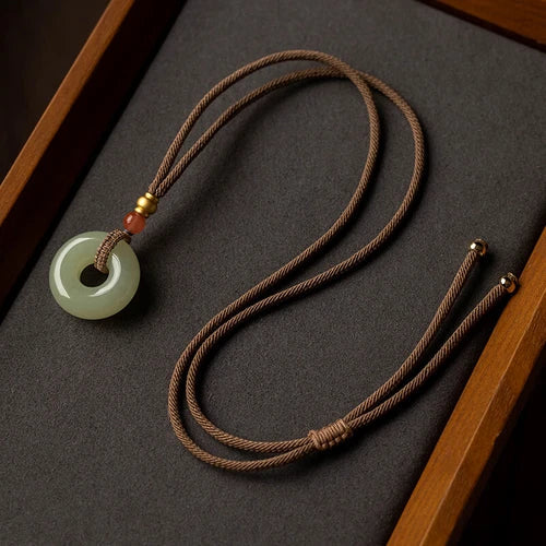 Natural Jade Peace Buckle Pendant Necklace for Men Women 07FC0E-D4 - KOEEK