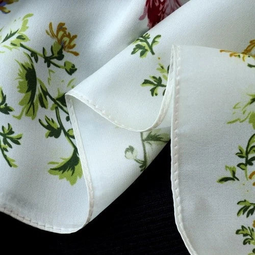 Pure Silk 21" Small Square Scarf Women Neckerchief Black White Flower Wrap 07FC0E-D4 - KOEEK