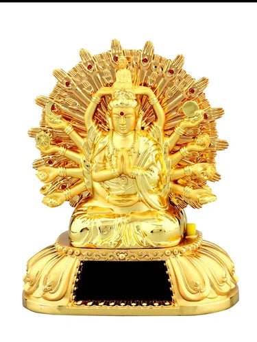 12cm Thousand-Hand Guanyin Alloy Solar Buddha Prayer Car Decor Supplies 07FC0E-D4 - KOEEK