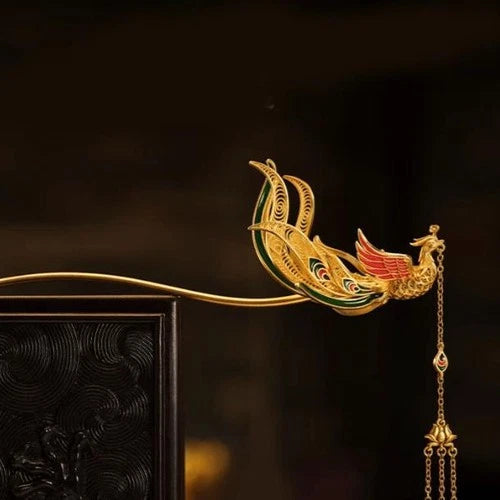 Chinese Hanfu Phoenix Hairpin Vintage Tassel Hair Stick Headdress Accessory 07FC0E-D4 - KOEEK