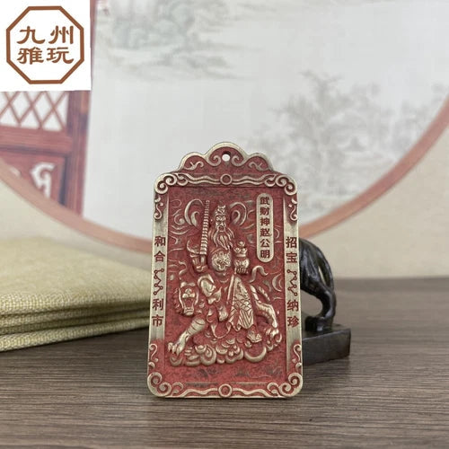 China Brass Dragon Wucai God Zhao Gongming Netsuke Pendant Fengshui 黄铜 武财神赵公明 07FC0E-D4 - KOEEK