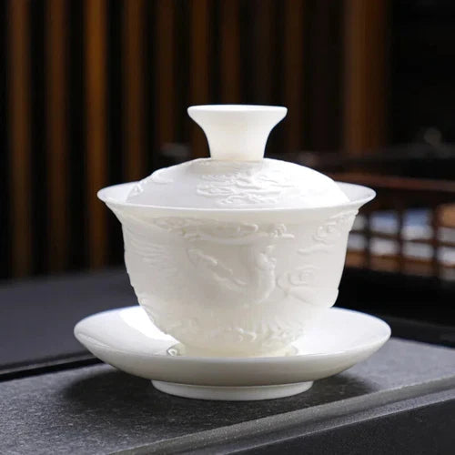 Kung Fu Tea Set Tureen Ceramic Simple Portable Dragon and Phoenix Cups Gaiwan 07FC0E-D4 - KOEEK