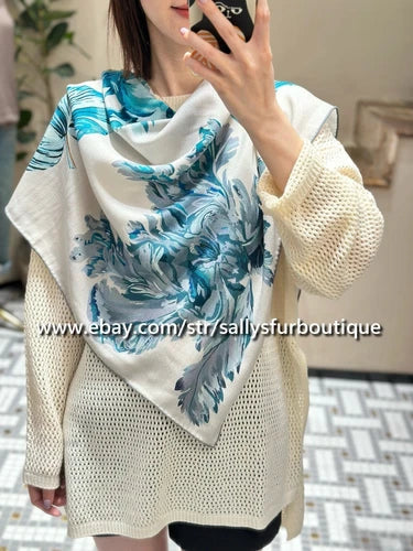 Sallys Cashmere & Silk Wrap Scarf Tulips Print 2 Face Triangle Shawl 190*90cm 07FC0E-D4 - KOEEK