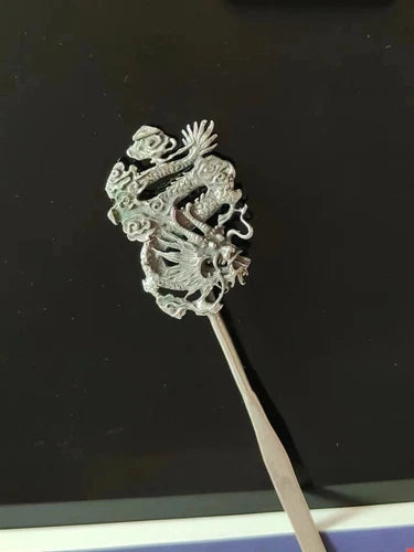 Collection Old Chinese Tibet Silver Hand-made Dragon Hairpin Hair Decoration 07FC0E-D4 - KOEEK