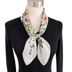 Pure Silk Square Scarf Women Neckerchief Wrap Kerchief Black White Flowers 07FC0E-D4 - KOEEK
