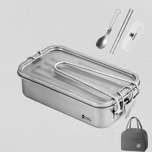 Outdoor Camping Hiking Fishing Pure Titanium Mess Tin Lunch Box With Handle 07FC0E-D4 - KOEEK