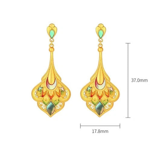Chinese Style Phoenix Feather Enamel Earrings Vintage Jewelry For Women 07FC0E-D4 - KOEEK