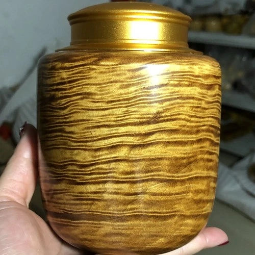 Golden Nanmu Tea Caddy Aluminum Double Lid Sealed Storage Jar Handmade Gift 07FC0E-D4 - KOEEK