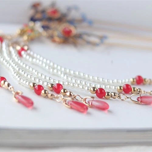 Hanfu Headpiece Set Tassel Hair Pins Chinese Vintage Costume Hair Accessory 07FC0E-D4 - KOEEK