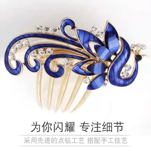 Ancient Chinese Style Hair Pin Phoenix Rhinestone 5-Prong Vintage Hair Comb 2pc 07FC0E-D4 - KOEEK
