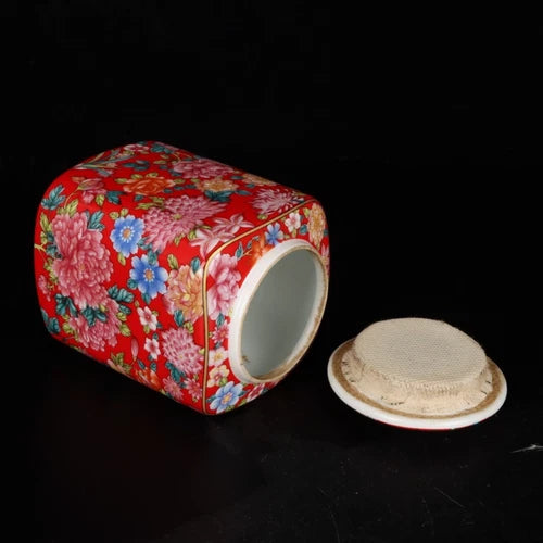 4.3" China Multi-Color Porcelain Red Glaze Ten Thousand Flower Teacaddy Pot 07FC0E-D4 - KOEEK