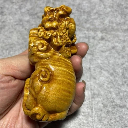 Golden Nanmu Pixiu 9.7×4.8×4.0cm Hand Carved Wenwan Random Color 07FC0E-D4 - KOEEK