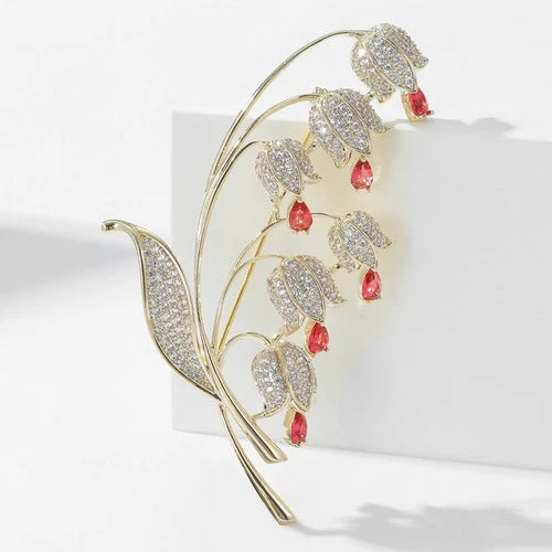 Zircon Inlaid Lily Of The Valley Brooch Women Cardigan Coat Pin Jewelry 07FC0E-D4 - KOEEK