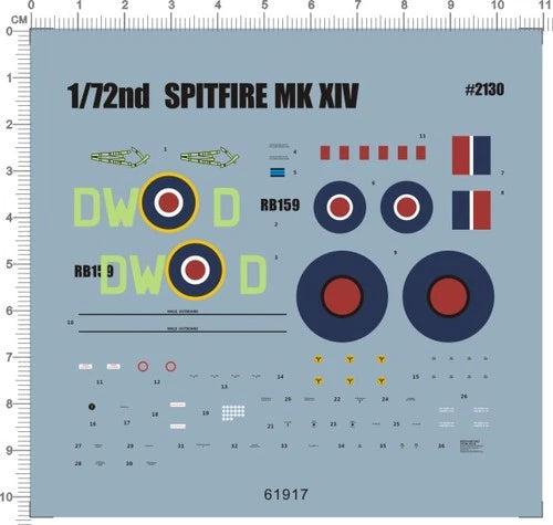 Detail Up 1/72 WWII UK British Spitfire Mk XIV Fighter Model Water Slide Decal 07FC0E-D4 - KOEEK