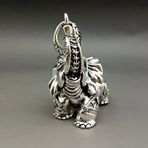 Asian Collectable Tibet Silver Hand Carved Luck Coin Elephant Pendant 07FC0E-D4 - KOEEK