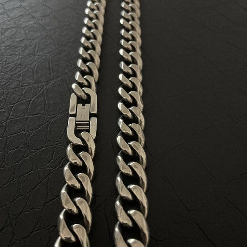 Pure Titanium Necklace 10.5mm Grinding Six Faced Cuban Chain Anti Allergy 23.6" 07FC0E-D4 - KOEEK