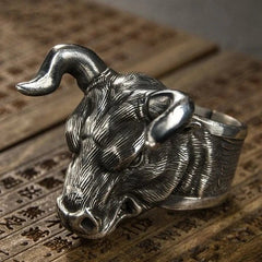 Zodiac Ring Vintage Silver Tone Adjustable Open Band Men Jewelry for Birth Year 07FC0E-D4 - KOEEK
