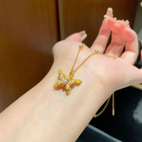 Pink Butterfly Chinese Style Necklace Clavicle Chain Delicate Choker 07FC0E-D4 - KOEEK