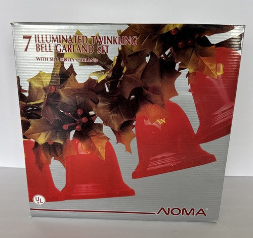 Noma Christmas Bell Lights Set 7 Flashing String Lights With Silky Holly Garland NOMA - KOEEK