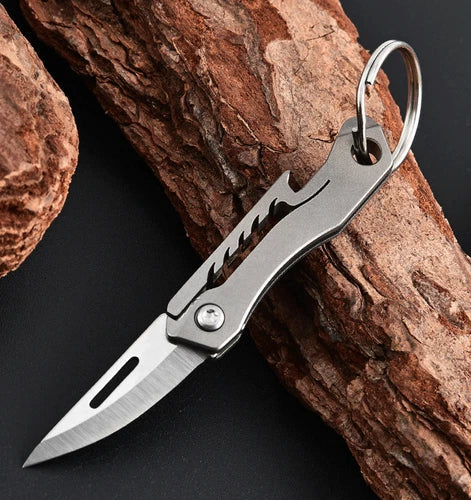Titanium Mini Knife Keychain Folding Knife Bottle Opener Tool Outdoor Pocket EDC 07FC0E-D4 - KOEEK