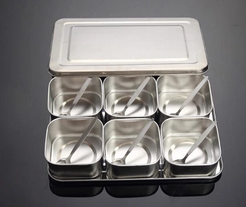 Stainless Steel Seasoning Box Set Creative Seasoning Jar 6 Grid 8 Grid 07FC0E-D4 - KOEEK