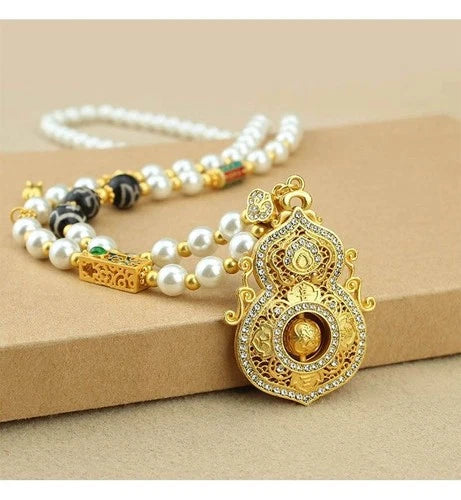 Pearl Imitation Spinning Gourd Pendant Necklace Chinese Style Long Sweater Chain 07FC0E-D4 - KOEEK