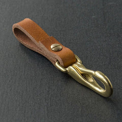 Leather Key Fob Belt Loop Key Holder Brass Halt Snap Hook 07FC0E-D4 - KOEEK