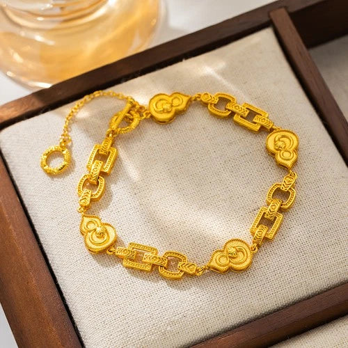 Gold Plated Blessing Linked Bead Bracelet Chinese Style Jewelry For Women 07FC0E-D4 - KOEEK
