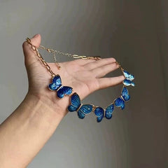 Vintage Blue Enamel Butterfly Necklace Choker Pendant Gothic Style Jewelry 07FC0E-D4 - KOEEK