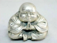 2"Ancient Silver Carved Happy Buddha Maitreya Figurine Collection 07FC0E-D4 - KOEEK