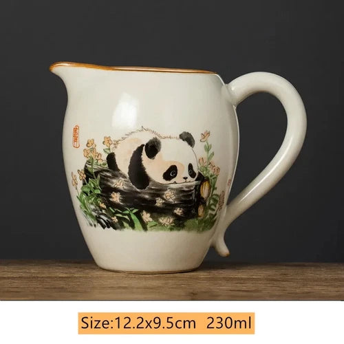 Ru Kiln Ceramic Fair Cup Tea Strainer Hand-painted Panda Tea Caddy 07FC0E-D4 - KOEEK